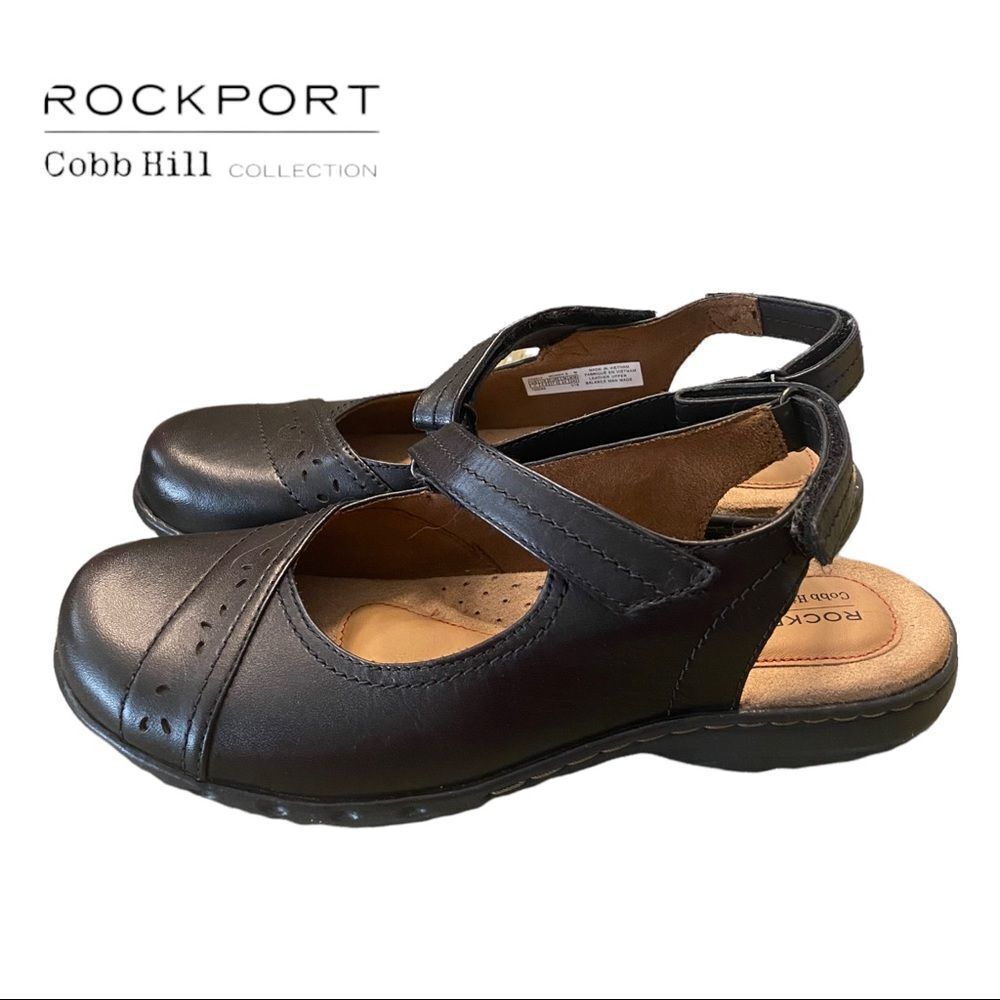 NEW Rockport Penfield Sling Women's Black Leather Mary Jane Loafers Sandals 7